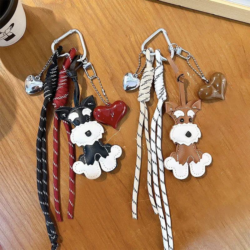 Cute Puppy & Heart Pendant Keychain – High-End Woven Rope Fashion Bag Charm Accessory, Versatile Stylish Bag Pendant for Women & Girls
