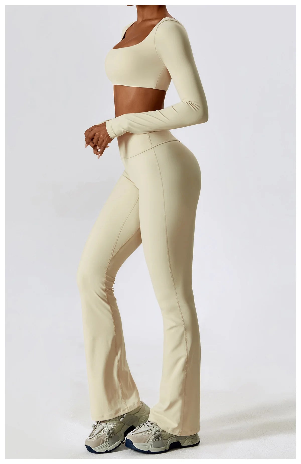 2PCS Seamless Women’s Yoga Set – Long Sleeve Crop Top & Leggings Workout Outfit, Athletic Gym Sportswear