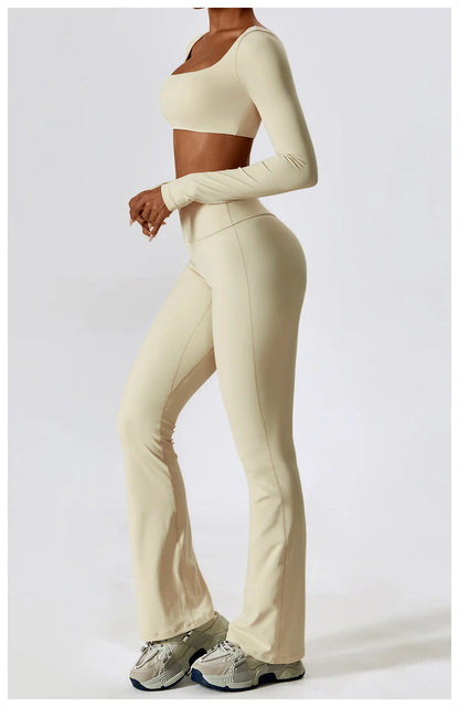 2PCS Seamless Women’s Yoga Set – Long Sleeve Crop Top & Leggings Workout Outfit, Athletic Gym Sportswear