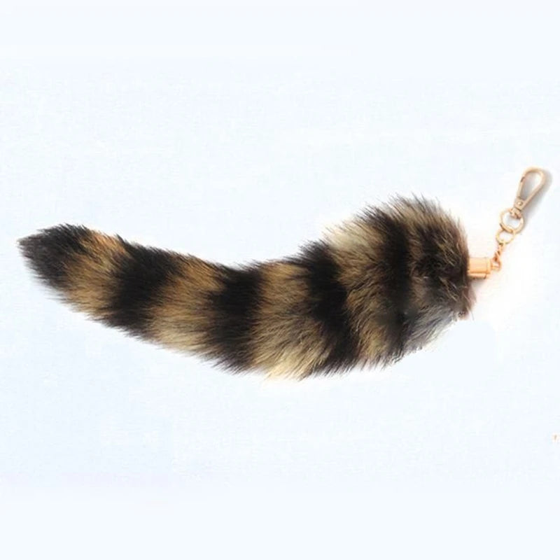 Plush Fox & Raccoon Tail Keychain – 28cm Furry Animal Tail Pompom Bag Charm & Keyring Pendant