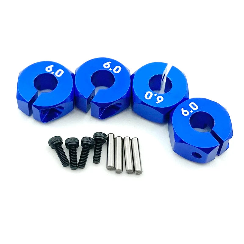 4PCS Aluminum Wheel Hex Hubs — 12mm Drive with Pins & Screws, 5/6/7mm Thickness for RC Cars, Crawlers, HSP, Tamiya, SCX10 & Slash