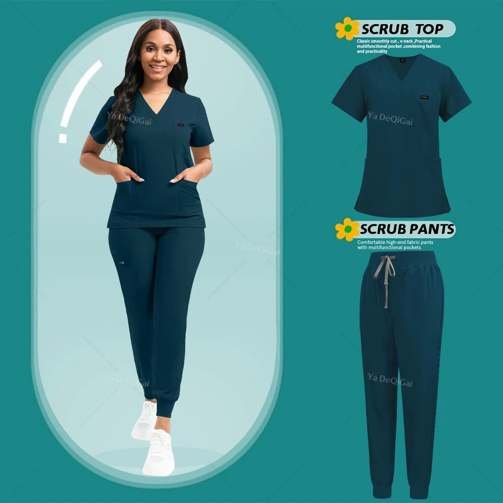 Women's Stretch Scrub Set - Nursing Uniform Top & Jogger Pants for Medical Work