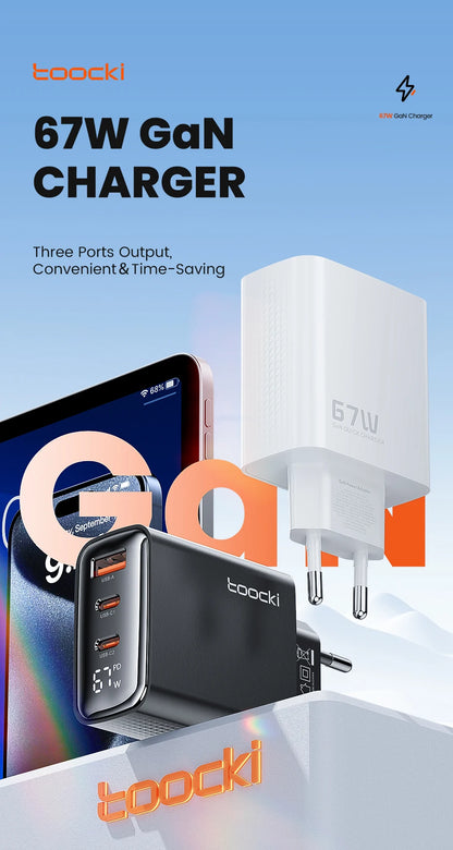 Toocki 67W GaN USB-C Charger — Digital Display Quick Charge PD PPS QC4.0 for MacBook, Laptop, iPad, iPhone 15/14