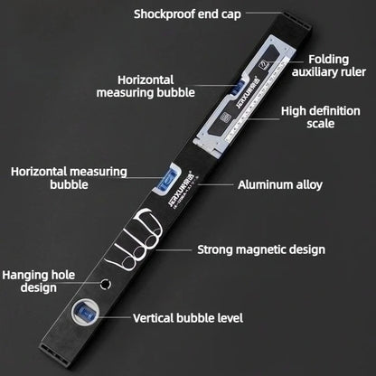 600mm Folding Magnetic Level Ruler - High-Precision Aluminum Measuring & Balance Tool