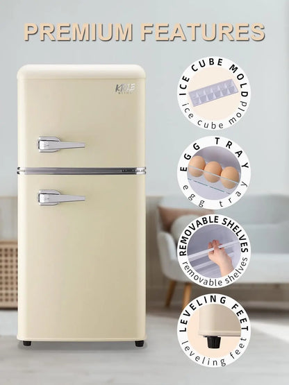 KRIB BLING 3.2 Cu.ft Compact Mini Fridge with Freezer – Retro Drink Chiller for Home & Office