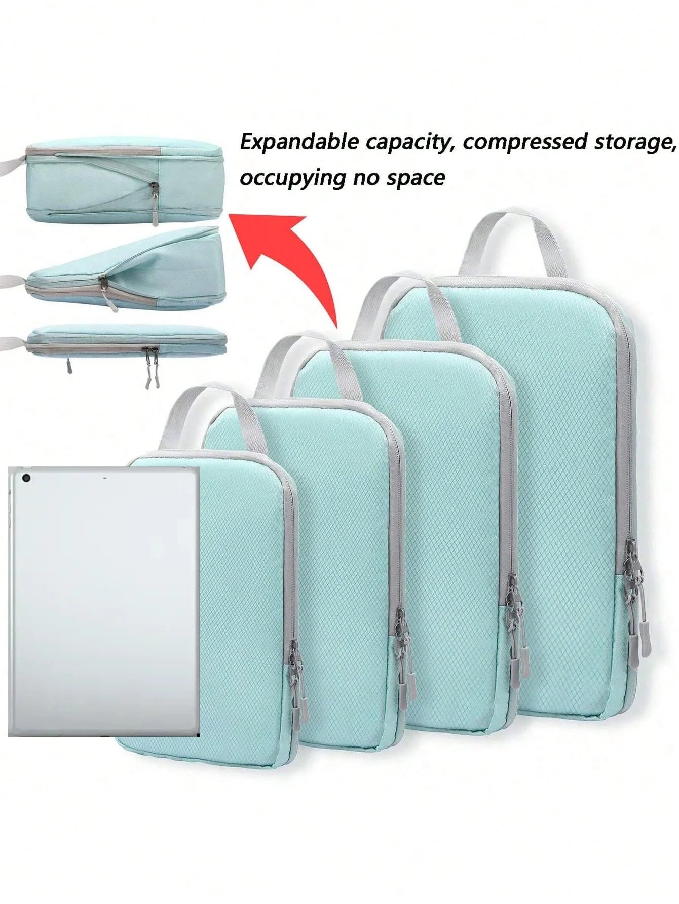 6-Piece Compressible Waterproof Nylon Packing Cubes Set – Portable Travel Storage Bags with Handbag Luggage Organizer