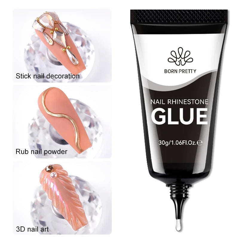BORN PRETTY 30ML Nail Rhinestone Glue - Gel Adhesive for 3D Nail Charms, Bling Gems & Nail Decoration Supplies