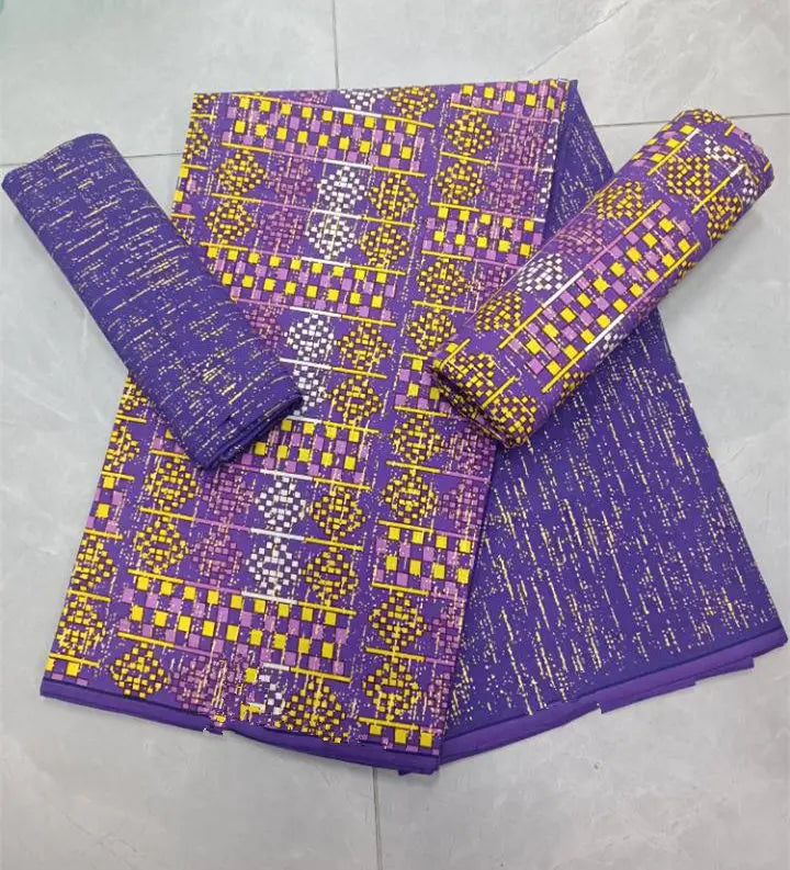 Real Ankara Wax Lace Fabric - 100% Cotton Nigerian Gold Print, 6 Yards Ghana Style Party Dress Material