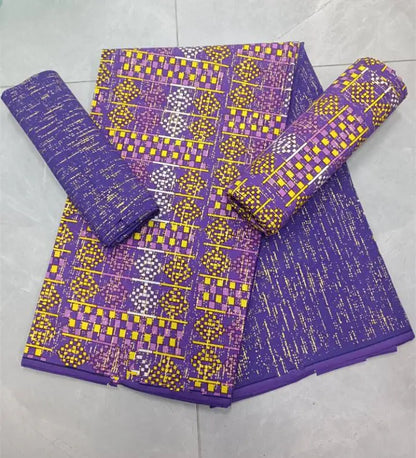 Real Ankara Wax Lace Fabric - 100% Cotton Nigerian Gold Print, 6 Yards Ghana Style Party Dress Material