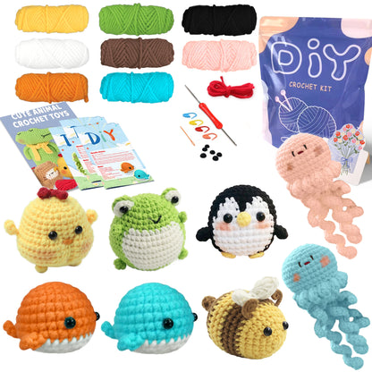 Animal Crochet Kit for Beginners - DIY Starter Set with Step-by-Step Knitting & Craft Supplies