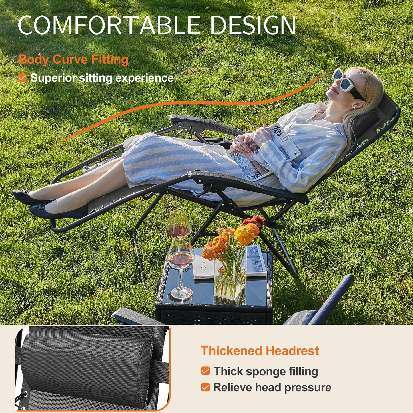 Zero Gravity Recliner Chairs Set of 2 — Portable Adjustable Outdoor Camping Patio Lounge with Cup Holders & Pillows