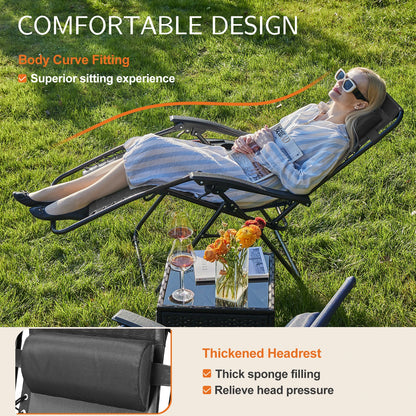 Zero Gravity Recliner Chairs Set of 2 — Portable Adjustable Outdoor Camping Patio Lounge with Cup Holders & Pillows