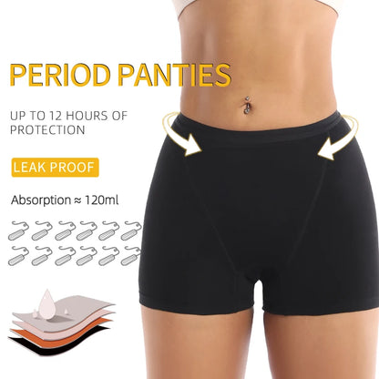 Heavy Flow Menstrual Period Underwear for Women, 4-Layer Leak Proof Cotton Boyshort Boyshorts, Absorbent Overnight Incontinence Boxer Briefs