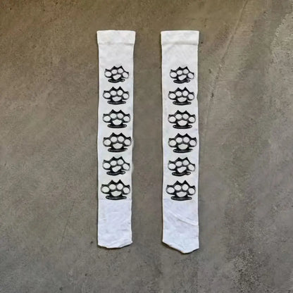 Y2K Punk Graffiti Thigh-High Socks - White Harajuku Over-Knee Stockings for Cosplay, Kawaii & Streetwear