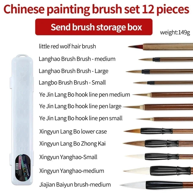 Calligraphy Brush Set 6/9/12/16PCS with Storage Box – Sumi Painting, Writing, Kanji & Watercolor Art Brushes