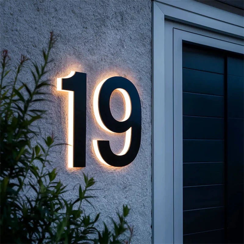 LED House Numbers - Illuminated Metal Backlit Address Sign for Door & Home Exterior