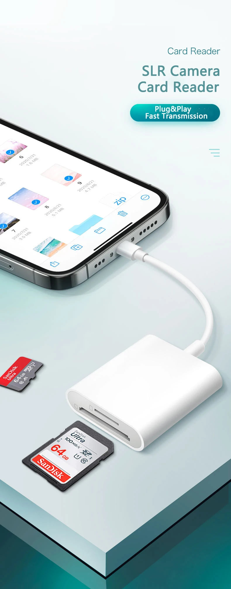 TF SD Card Reader Adapter for iPhone – OTG Card Reader for iPhone 14/13, Camera & Photo Transmission Accessory