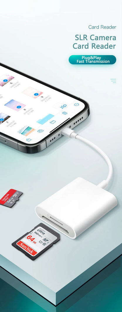 TF SD Card Reader Adapter for iPhone – OTG Card Reader for iPhone 14/13, Camera & Photo Transmission Accessory