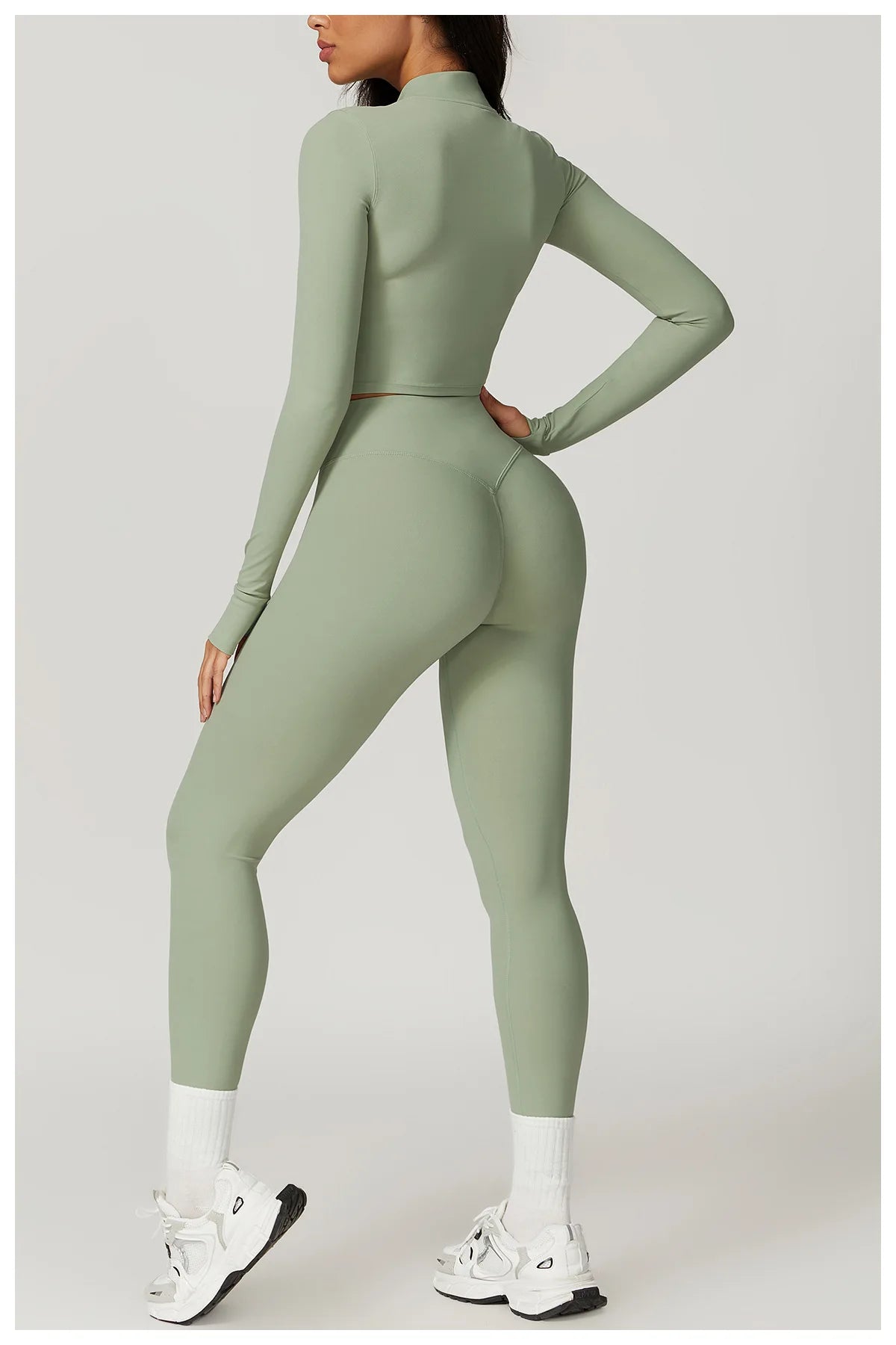 3PCS Women’s Yoga & Workout Set – Long Sleeve Zipper Top with High Waist Leggings Fitness Sportswear