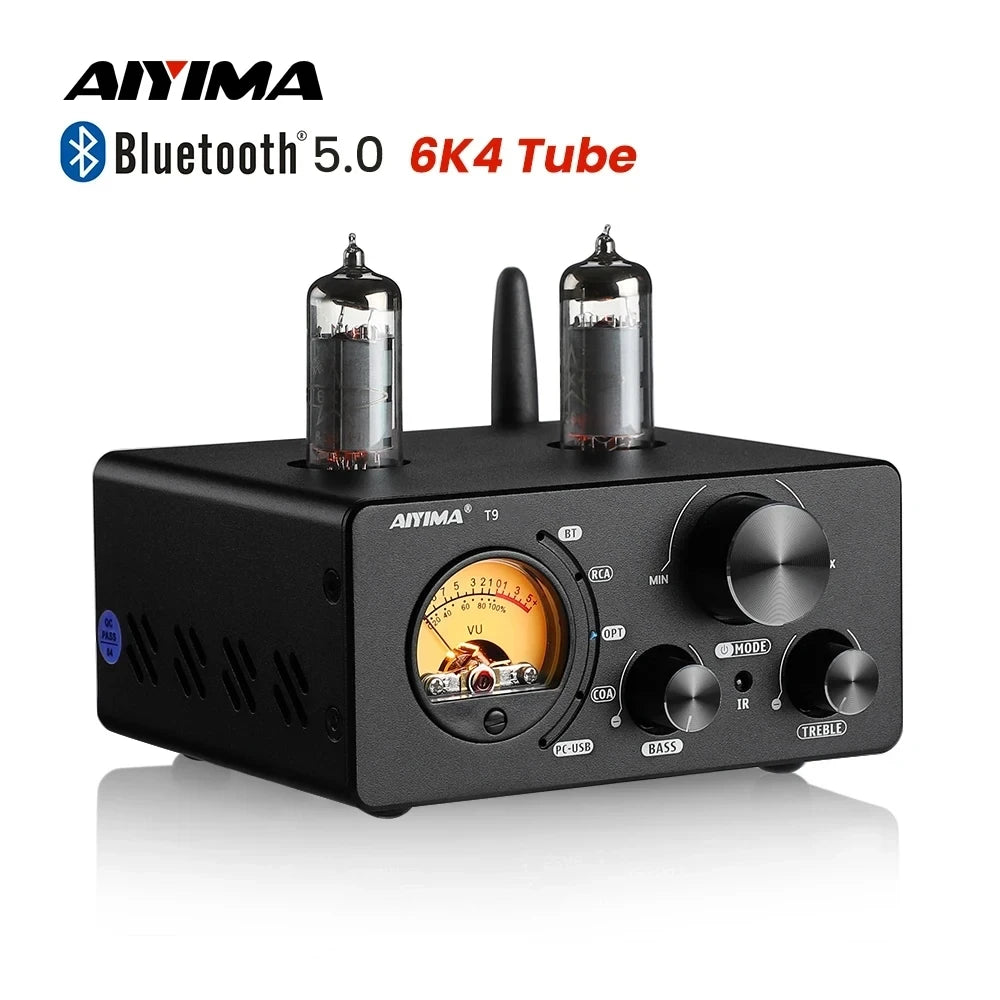 AIYIMA Audio T9 HiFi Bluetooth 5.0 Vacuum Tube Amplifier – USB DAC, COAX, OPT, VU Meter Stereo Amplifier for Speakers