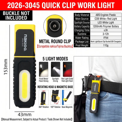NAKIOO COB LED Work Light - Magnetic Base, 360° Rotating Portable Inspection Flashlight with 5 Light Modes
