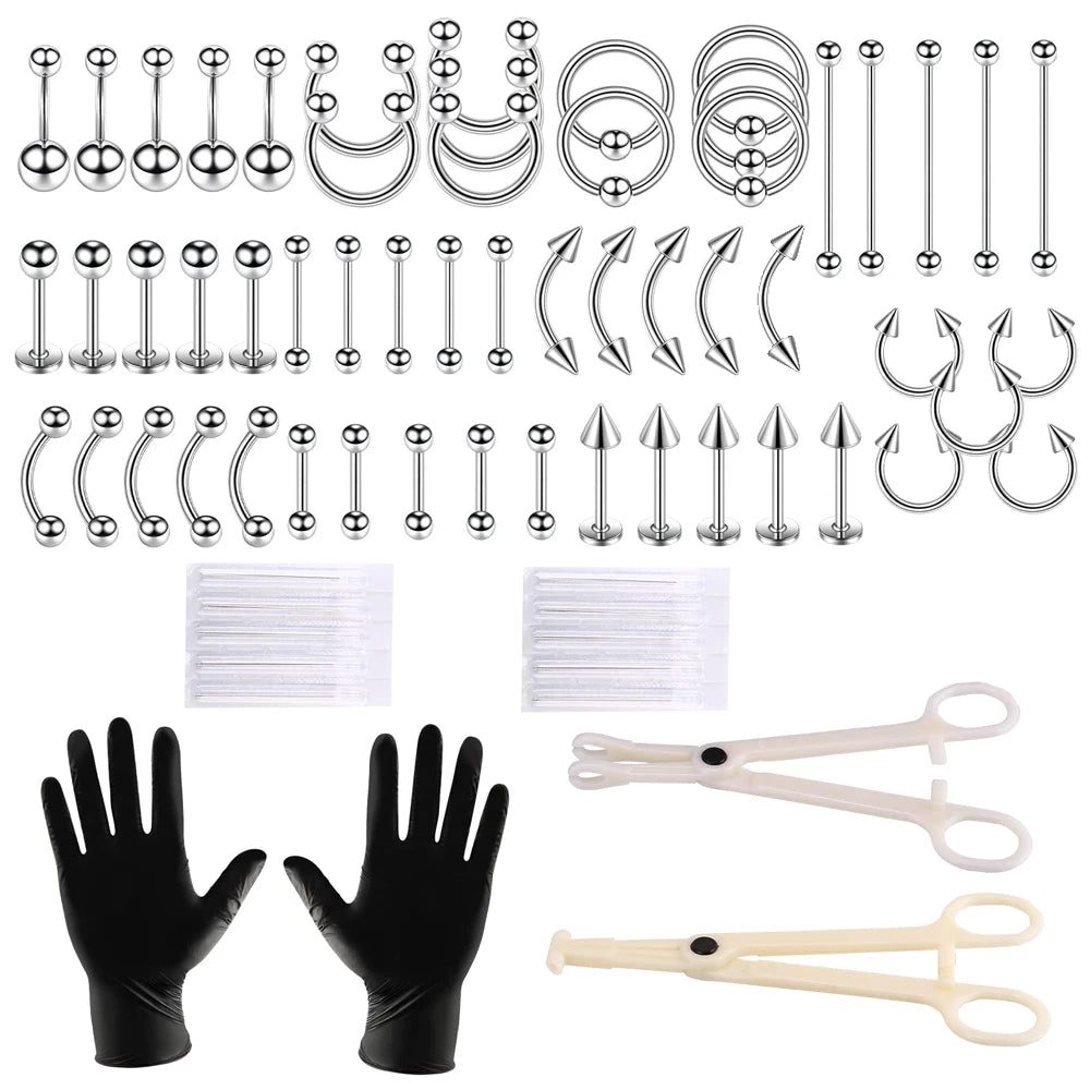 Stainless Steel Body Piercing Kit – Belly Button & Septum Piercing Set, Professional Piercing Tools for Personal and Salon Use