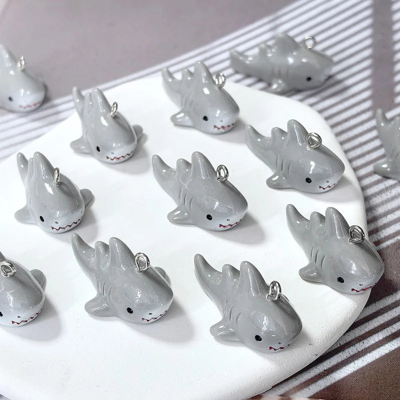 10-Piece 3D Grey Shark Resin Charms - Ocean Animal Pendants for DIY Jewelry, Earrings, Necklaces, and Keychains