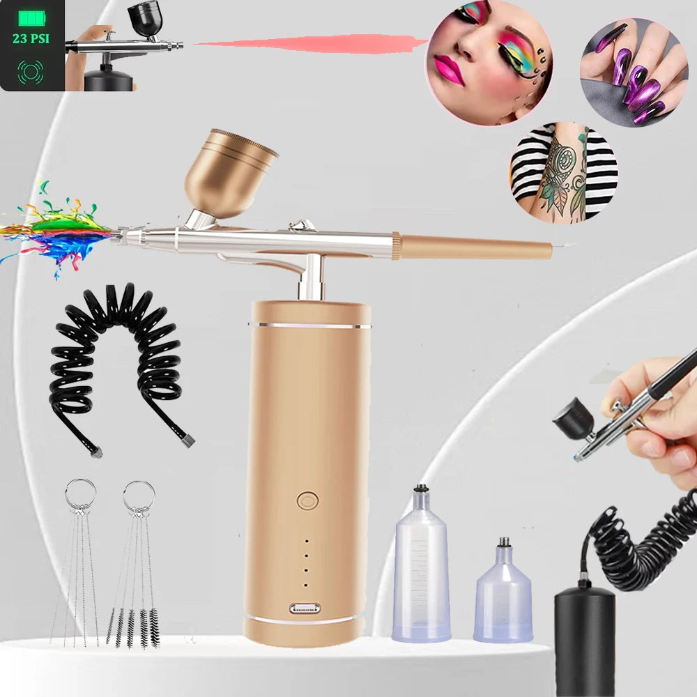 Portable Wireless Airbrush Kit — Handheld Electric Spray Gun with Compressor for Coloring, Tattoo, Graffiti & Model Painting