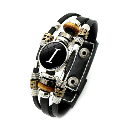 Retro A-Z Initial Alphabet Bracelet – Adjustable Leather & Handmade Rope Bangle for Men & Boys, Perfect Gift Jewelry