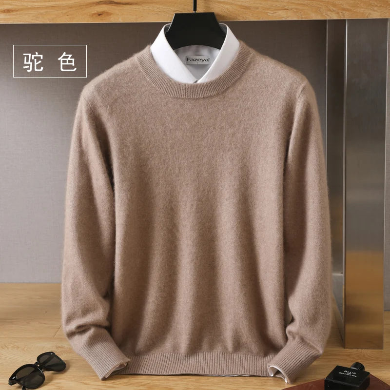 Men's Pure Mink Cashmere Sweater - Luxury O-Neck Long Sleeve Knit Pullover For Autumn & Winter Fashion