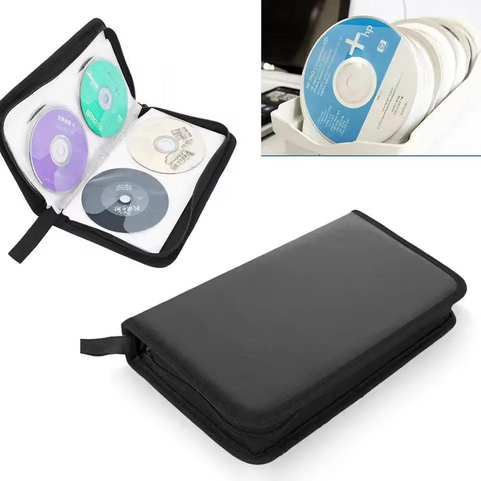 80-Disc Portable CD & DVD Storage Case - Double-Sided Zipper Carrying Pouch with 80-Piece Capacity