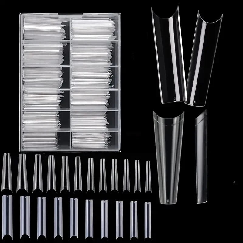240 Clear Nail Tips – Coffin Shape Fake Toenail and Acrylic Nails, Half Cover Artificial Nail Set with Storage Box