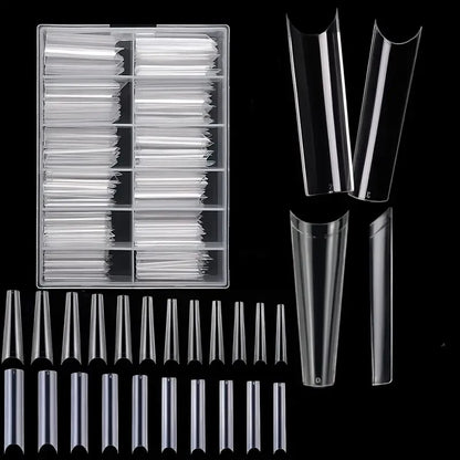240 Clear Nail Tips – Coffin Shape Fake Toenail and Acrylic Nails, Half Cover Artificial Nail Set with Storage Box