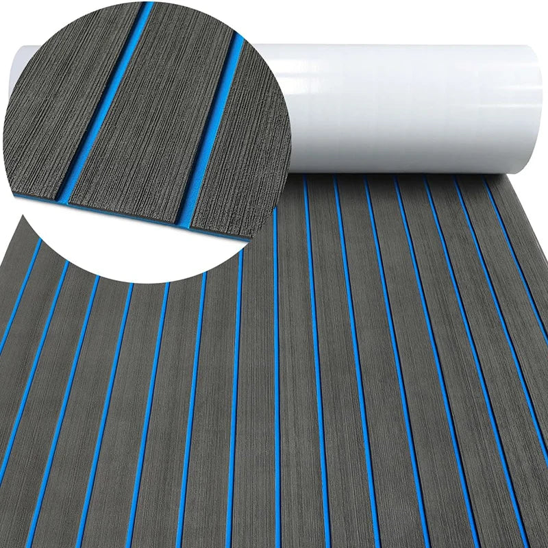 2400*450mm EVA Foam Faux Teak Boat Deck Mat – Waterproof Marine Flooring for Yachts, Motorboats & Pontoons in Brown/Black