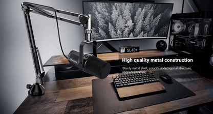 FDUCE SL40+ USB/XLR Dynamic Microphone Kit with Headset Output, Sound Insulation & Arm Stand for PC, PS5/PS4, and Mixers