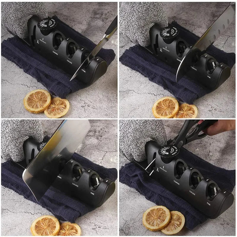 Upgraded 4-in-1 Angle Adjustable Knife Sharpener – Professional Kitchen Blade & Scissors Grinder with Sharpening Stone