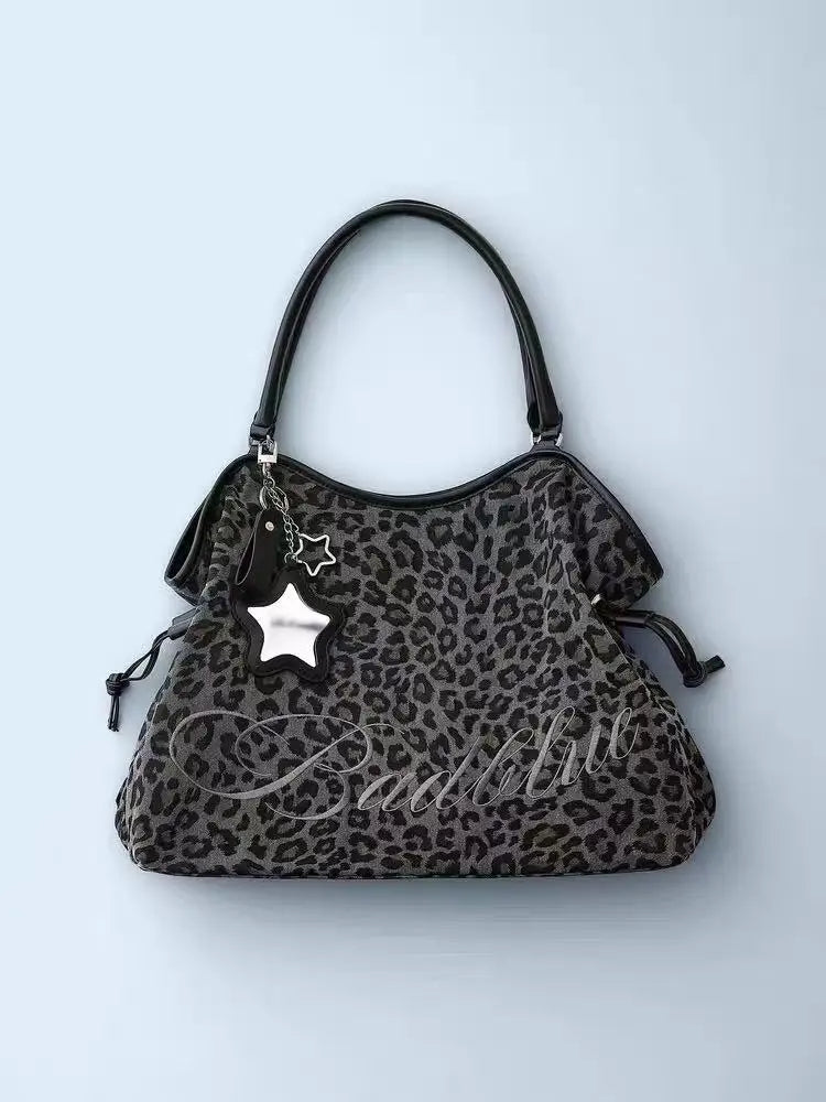 BadBlue Leopard Print Tote Bag - Forest-Inspired Trendy Business Handbag with Sweet Style