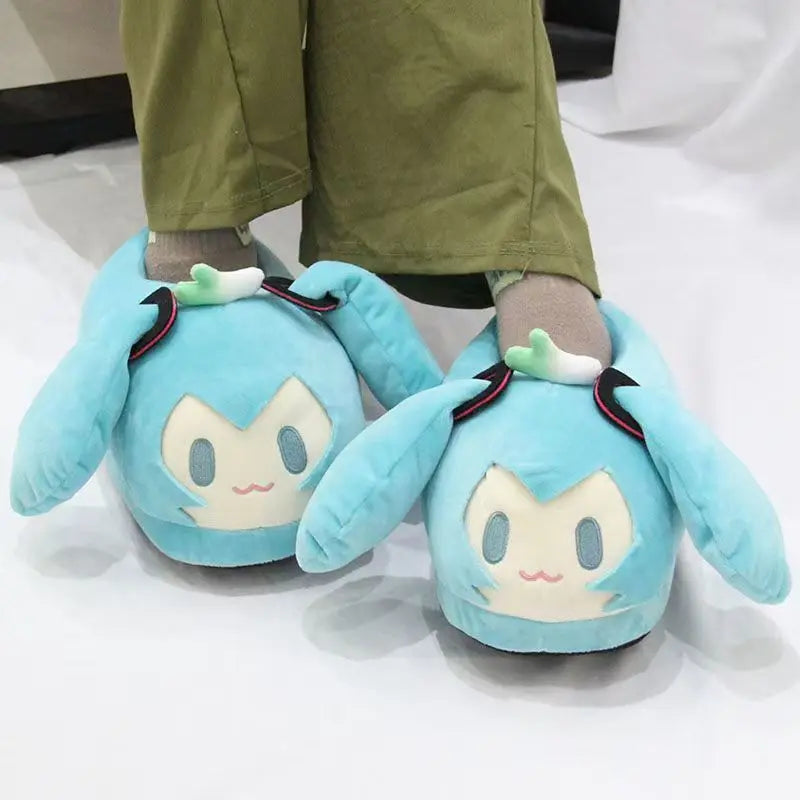 Kawaii Hatsune Miku Cartoon Slippers – Y2K Anime Home Floor Shoes, Warm Cotton Gift for Girls