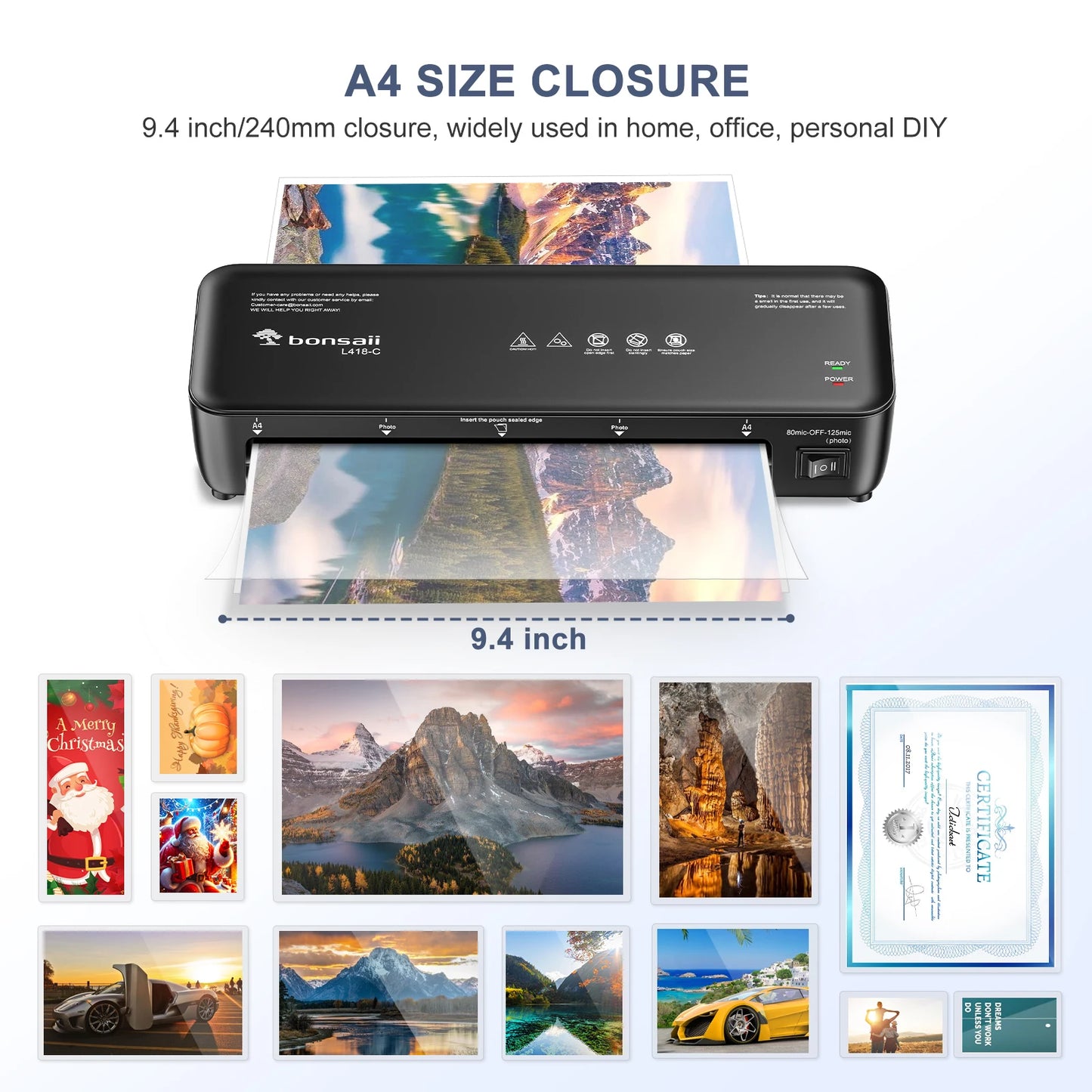Bonsaii 9-Inch Thermal Laminator – Never Jam Technology for Documents, Posters & Photos, Ideal for Home, Office & School