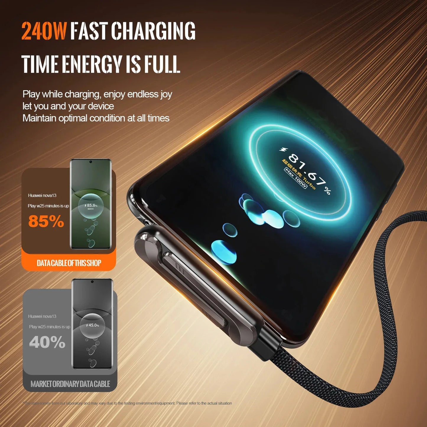240W 2-in-1 USB-C Fast Charging Cable with Foldable Stand – Type-C Data & Desktop Holder Cord for iPhone 17/16