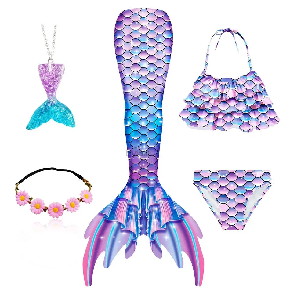 Kids Mermaid Tail Swim Costume - Girls Mermaid Swimsuit for Swimming, Cosplay & Birthday Party Dress Up