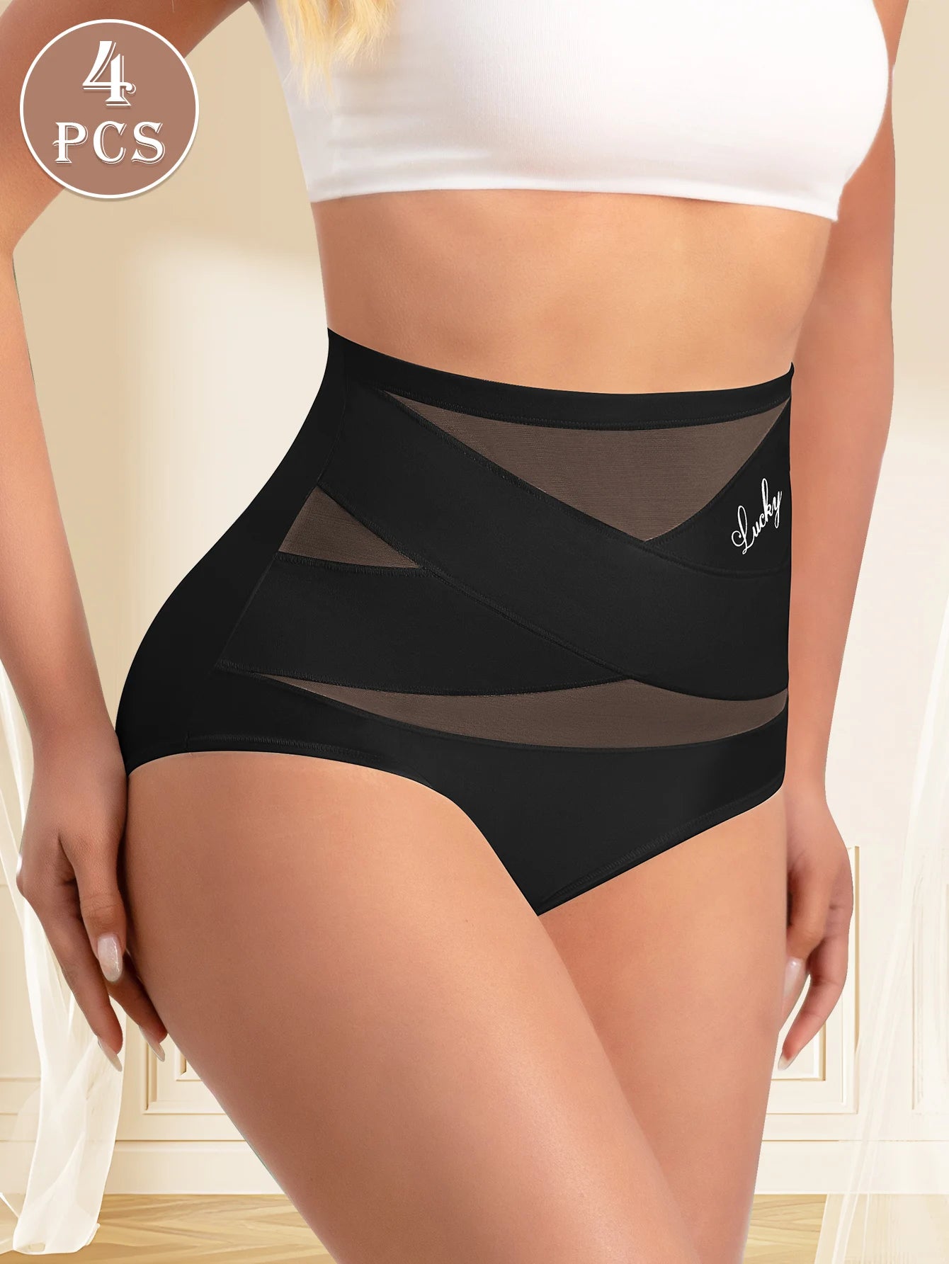 4-Pack Elegant High Waisted Women’s Shaping Underwear – Solid Color Close-Fit Comfort Panties