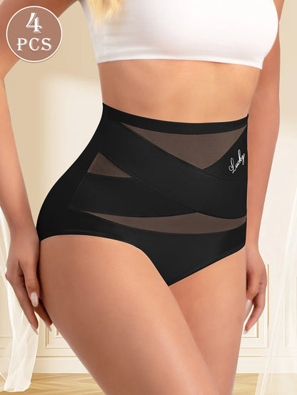4-Pack Elegant High Waisted Women’s Shaping Underwear – Solid Color Close-Fit Comfort Panties