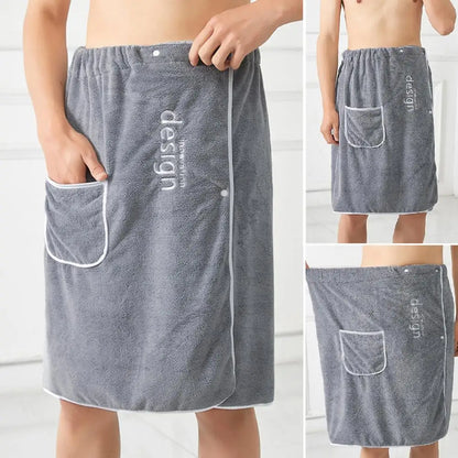 Men’s Quick Dry Grooming Towel - Secure Buckle Bath Wrap with Pocket for Gym, Spa, Sauna and Shower Use