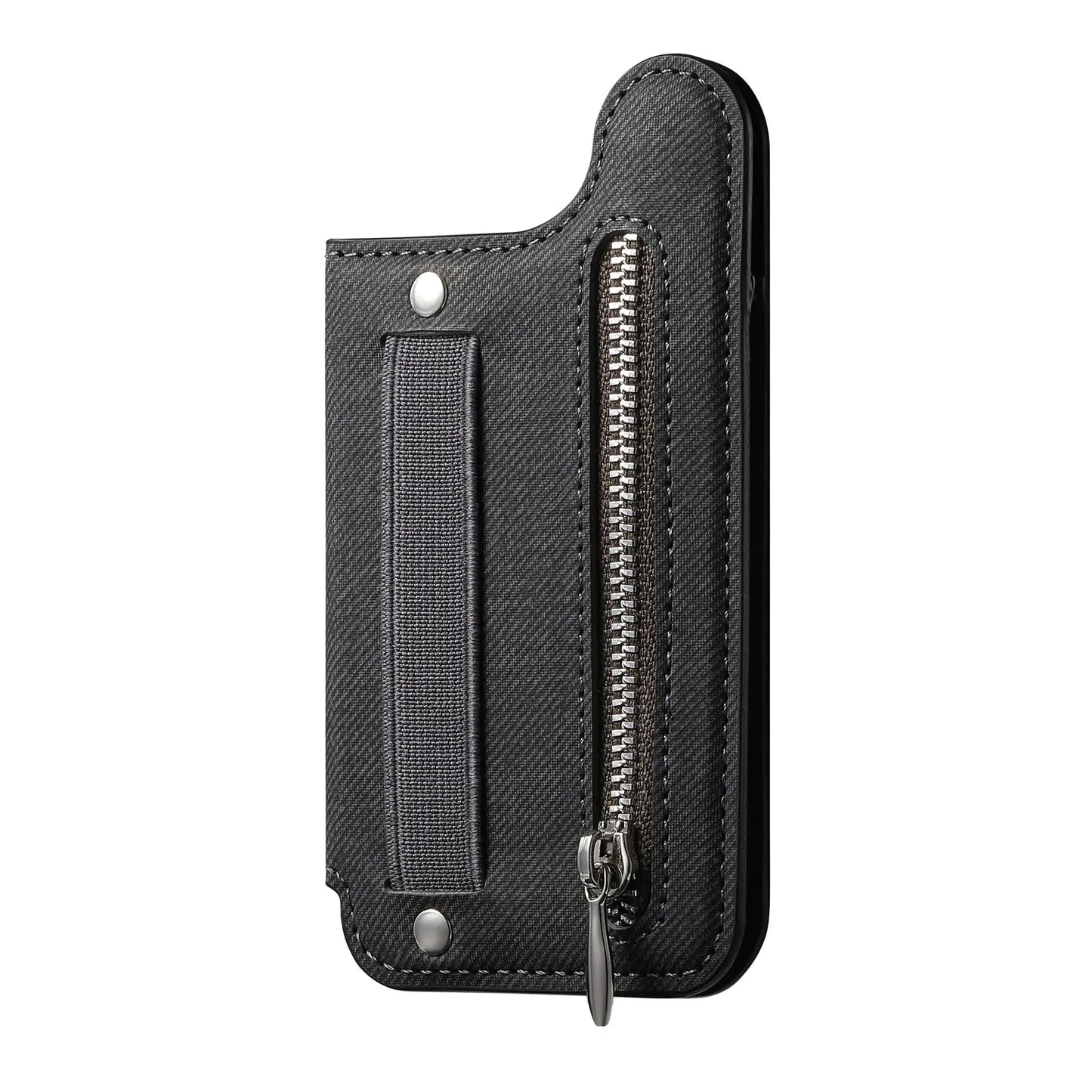 Flip Card Phone Case - Zipper Wallet Card Holder with Wrist Strap and Desktop Stand Support