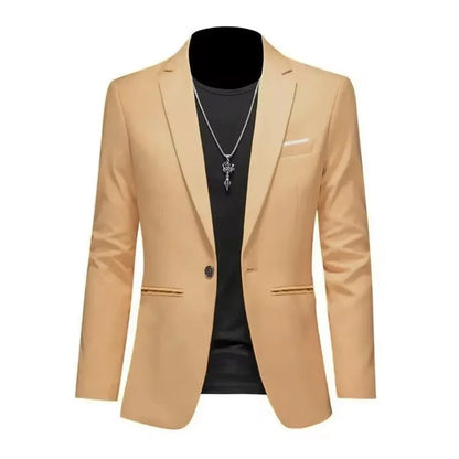 Men’s Casual Business Slim Fit Suit Jacket — Trendy Autumn Single-Button Formal Blouse, Non-Iron Solid Color