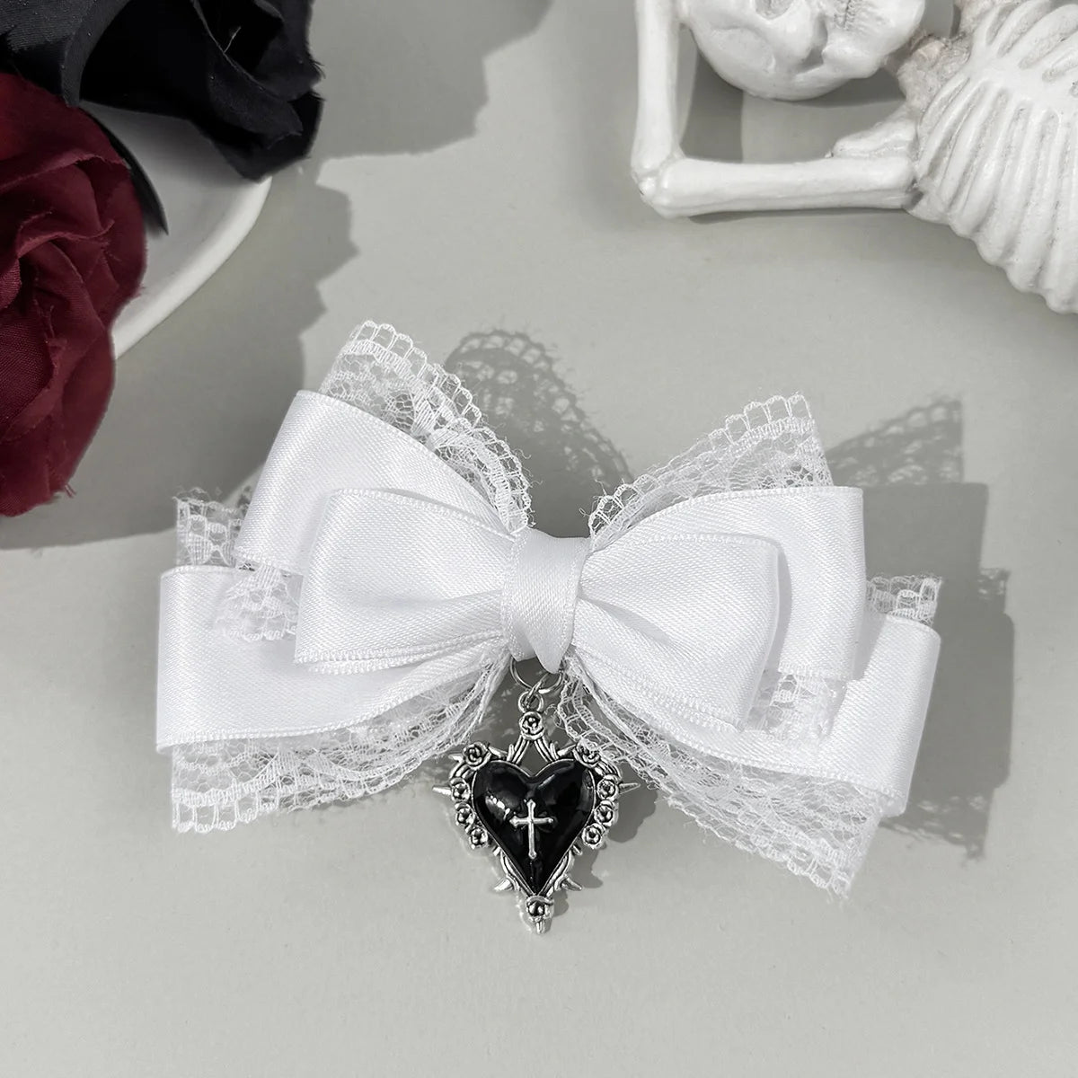 Gothic Lolita Bow Hair Clip - Black Ribbon Fashion Hair Accessory for Girls