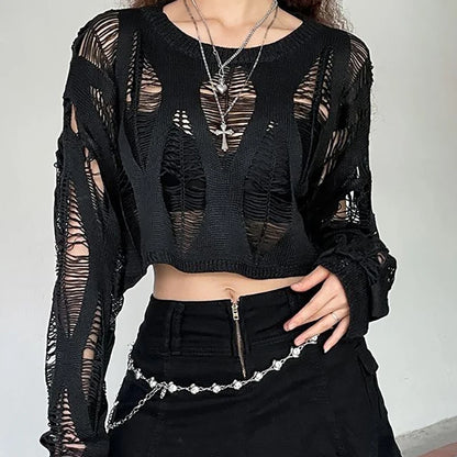 ITOOLIN Women's Y2K Hollow Out T-Shirt - Batwing Sleeve Knitted Shirt, Loose Streetwear Tops for Spring and Autumn 2024