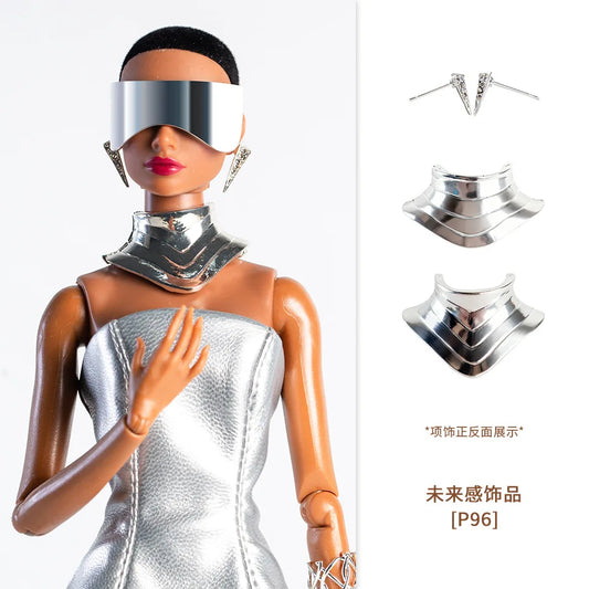Personalized Fashion Accessories for 1/6 Doll – Futuristic Earring, Necklace & 30cm Supermodel Doll Glasses, Sweet & Cool Dress-Up Set