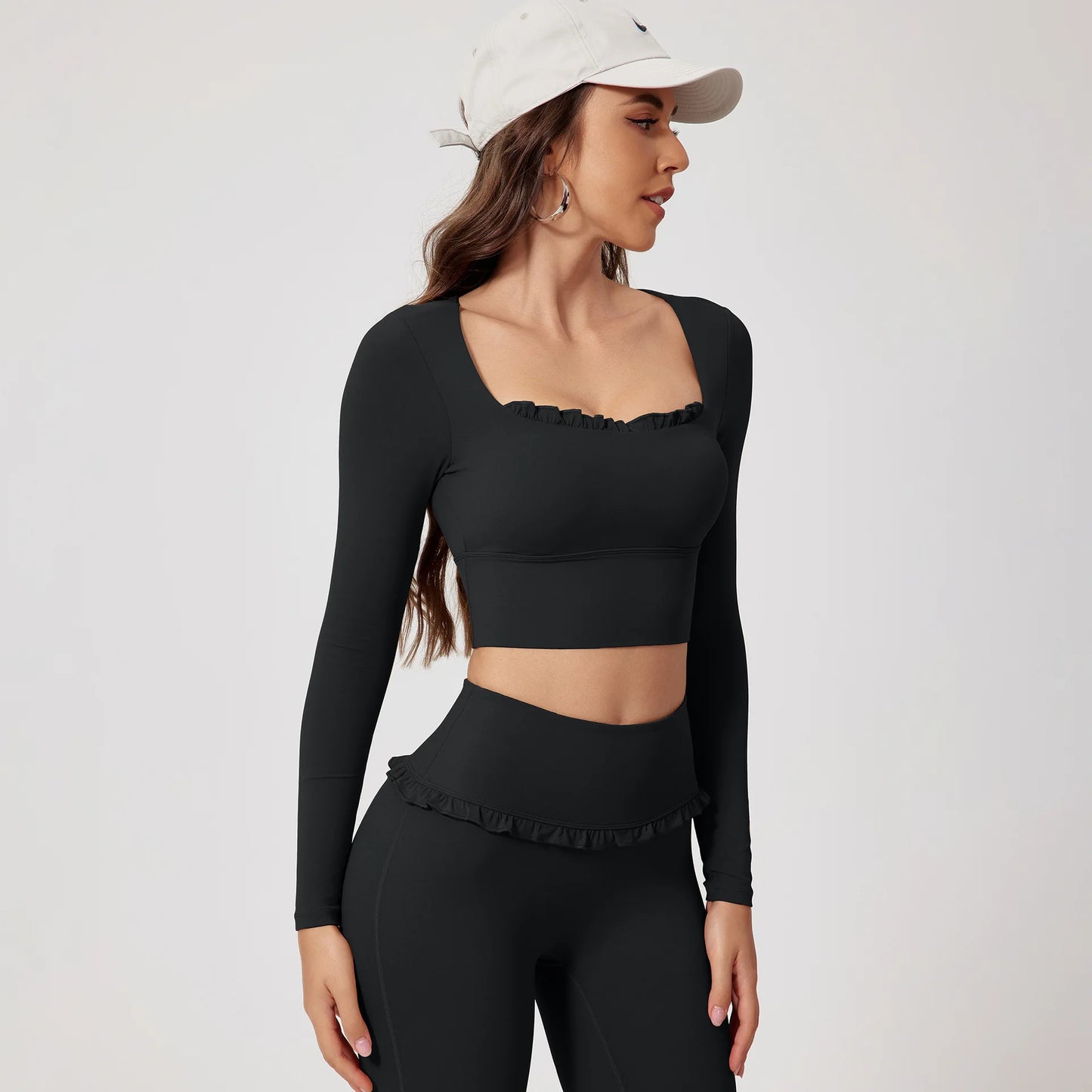 Women’s Summer Gym Yoga Set – Quick-Dry Long Sleeve Two-Piece Sportswear Outfit for Outdoor Fitness & Training